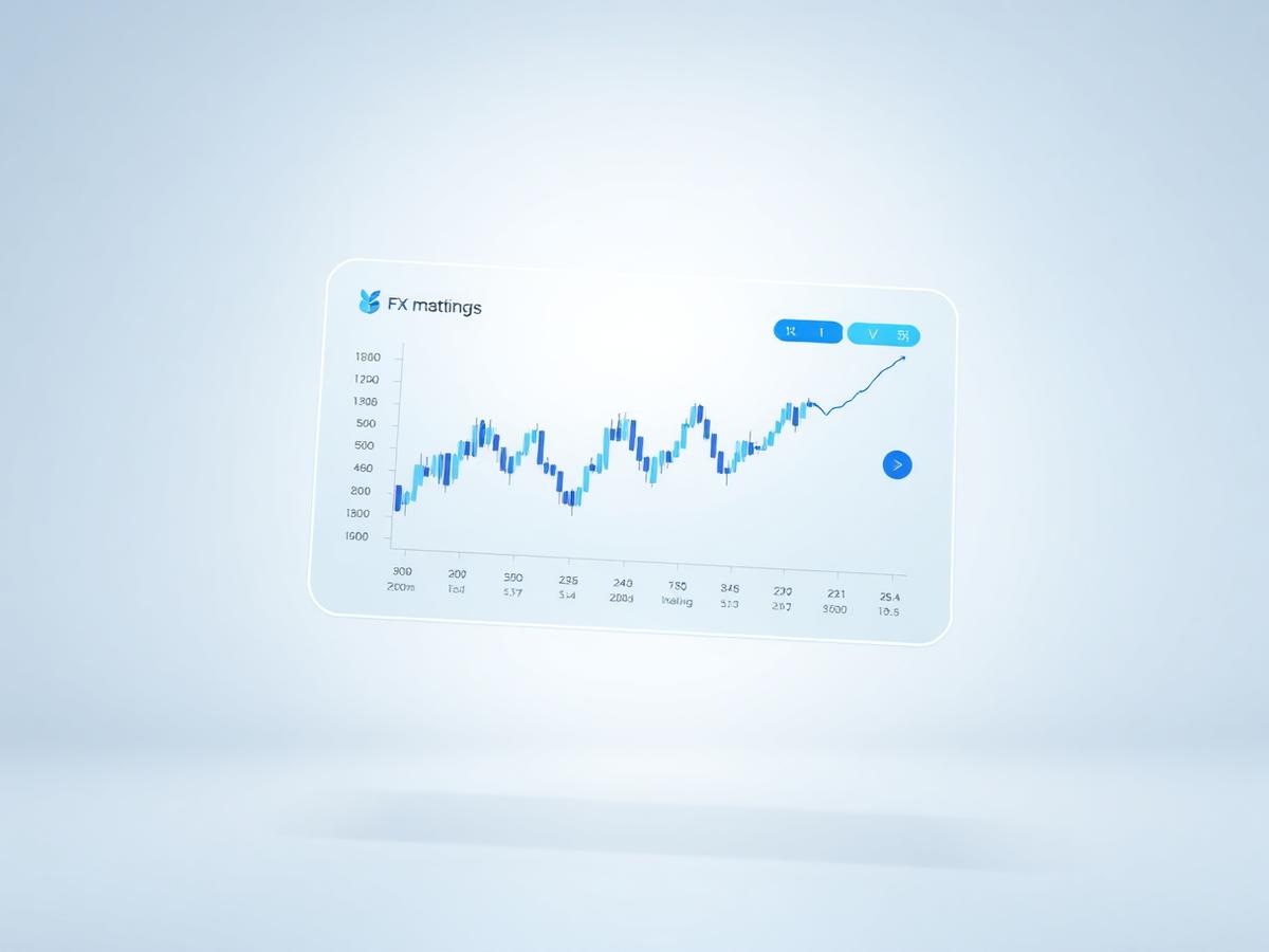 Glass FX rate card mockup showing a currency rate chart in Bluebulb brand blue